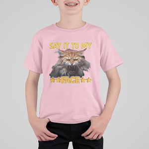 Funny Say It To My Face T Shirt For Kid Angry Orange Cat Kamala For President TS11 Light Pink Print Your Wear