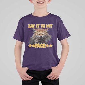 Funny Say It To My Face T Shirt For Kid Angry Orange Cat Kamala For President TS11 Purple Print Your Wear