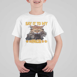 Funny Say It To My Face T Shirt For Kid Angry Orange Cat Kamala For President TS11 White Print Your Wear