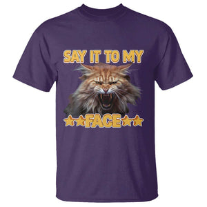 Funny Say It To My Face T Shirt Angry Orange Cat Kamala For President TS11 Purple Print Your Wear