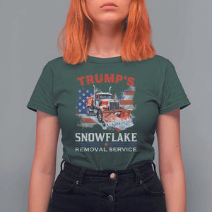 Funny Trump 2024 T Shirt For Women Trump's Snowflake Removal Service US Flag TS11 Dark Forest Green Print Your Wear