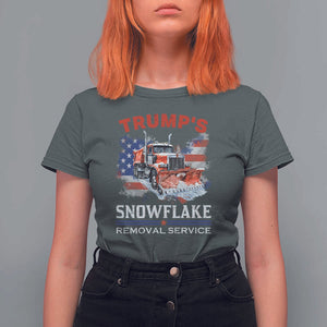 Funny Trump 2024 T Shirt For Women Trump's Snowflake Removal Service US Flag TS11 Dark Heather Print Your Wear