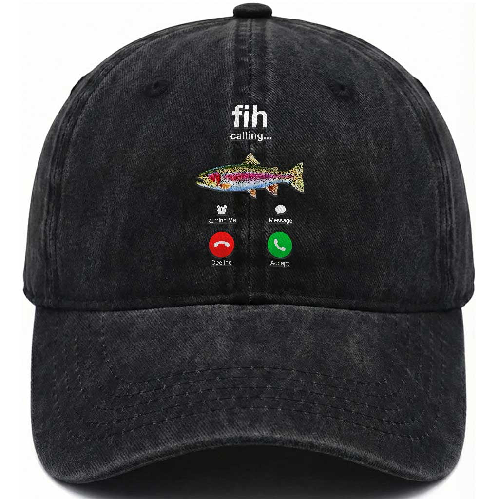 Funny Trout Fish Fih Calling Meme Phone Joke Washed Cotton Baseball Cap
