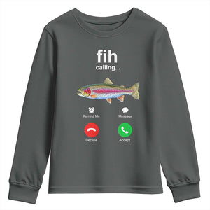 Funny Trout Fish Fih Calling Meme Phone Joke Youth Sweatshirt