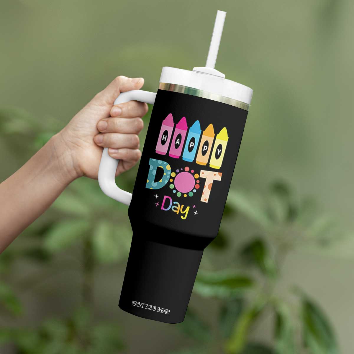 Happy Dot Day Tumbler With Handle Colorful Polka Dot Crayon Kindergarten