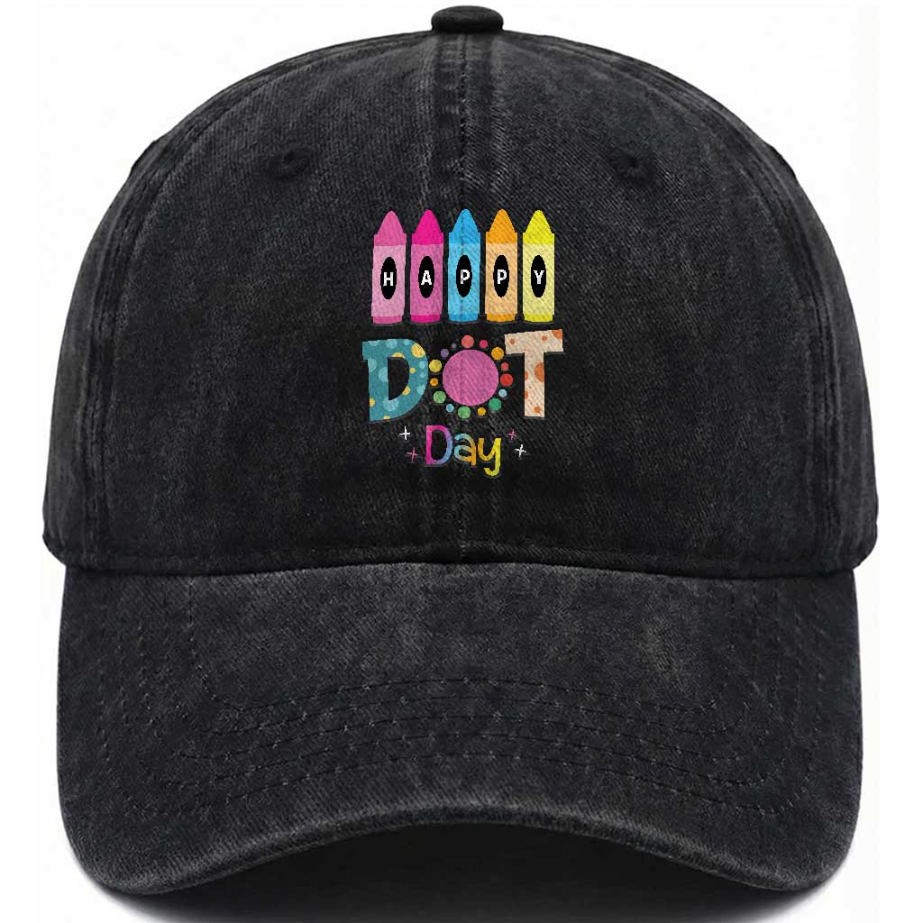 Happy Dot Day Washed Cotton Baseball Cap Colorful Polka Dot Crayon Kindergarten