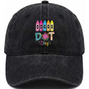 Happy Dot Day Washed Cotton Baseball Cap Colorful Polka Dot Crayon Kindergarten