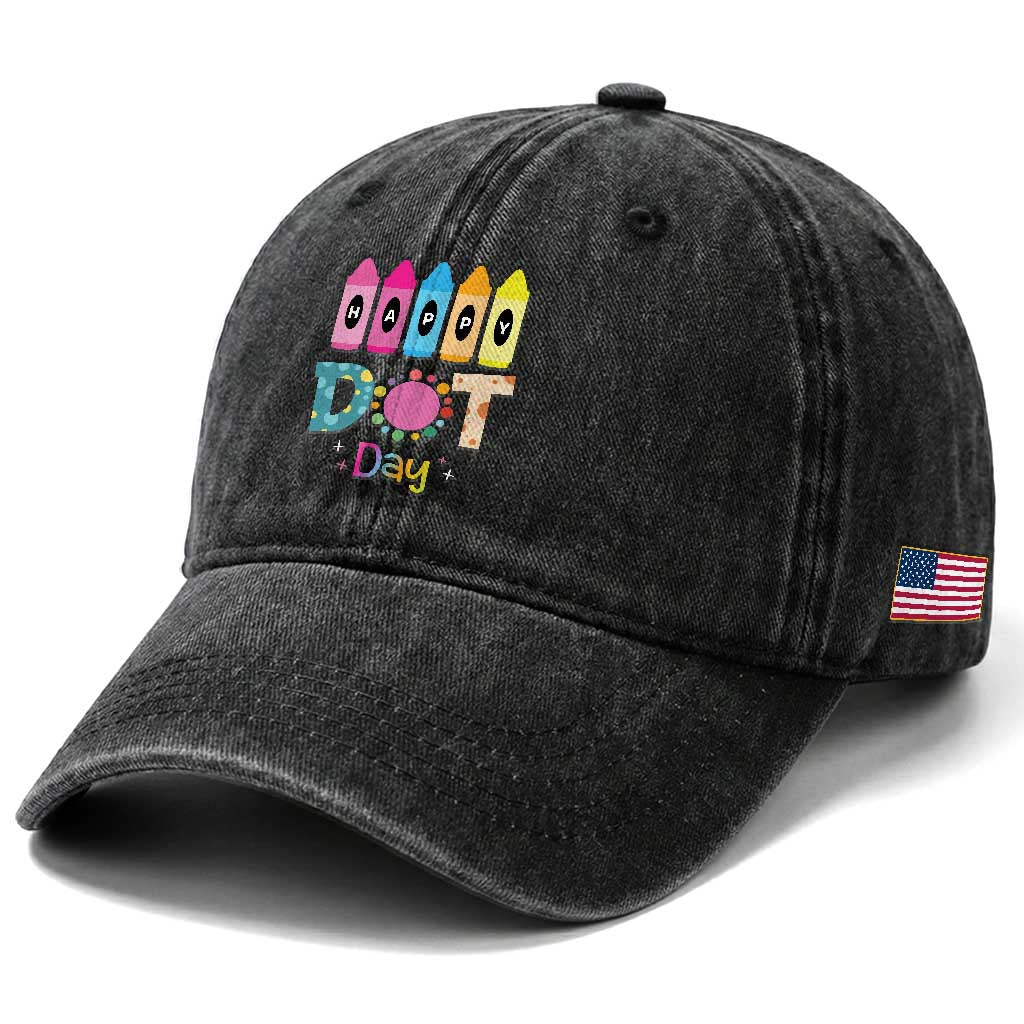 Happy Dot Day Washed Cotton Baseball Cap Colorful Polka Dot Crayon Kindergarten