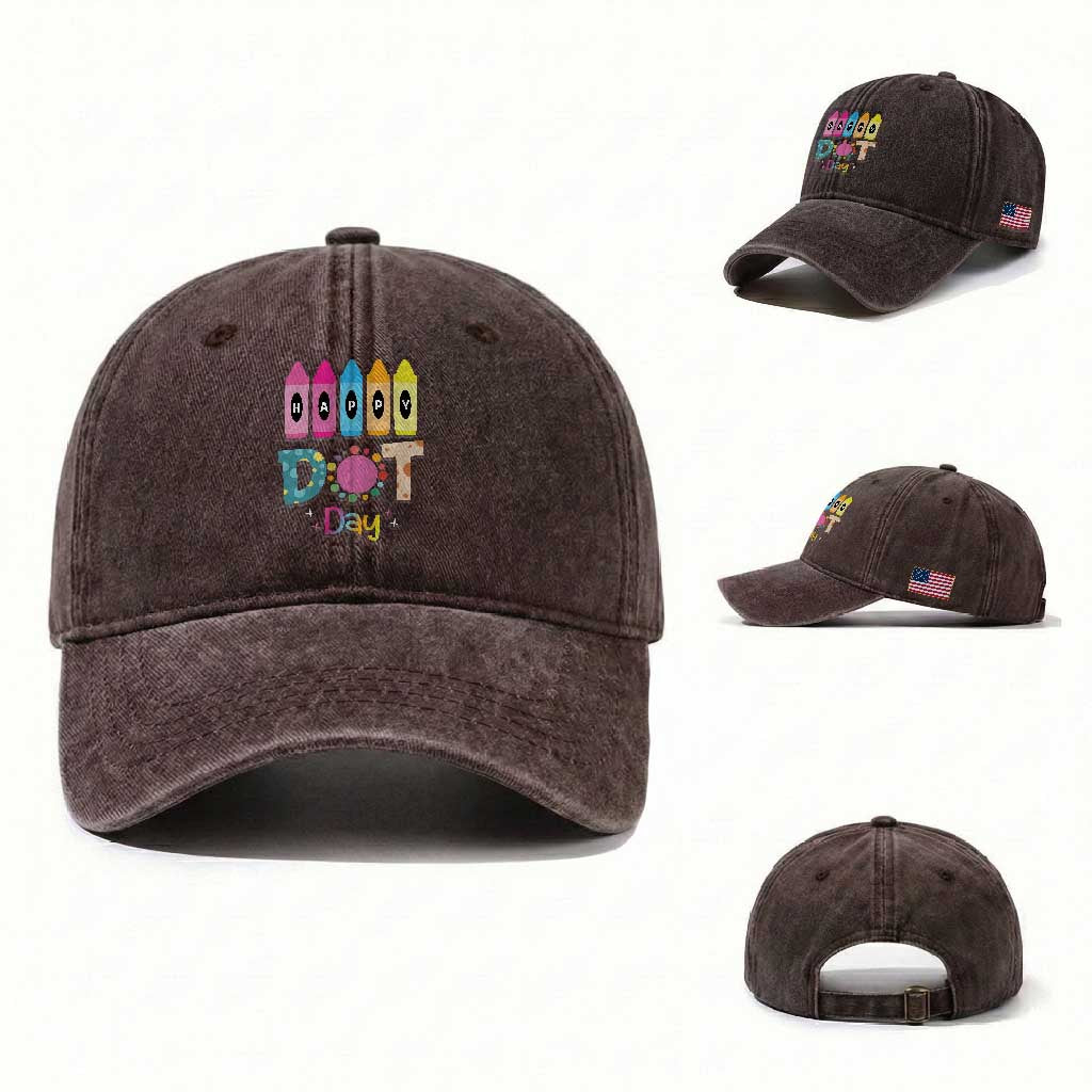 Happy Dot Day Washed Cotton Baseball Cap Colorful Polka Dot Crayon Kindergarten