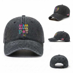 Happy Dot Day Washed Cotton Baseball Cap Colorful Polka Dot Crayon Kindergarten