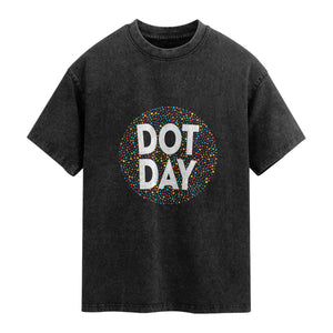 Happy Dot Day Washed Cotton T-Shirt Colorful Polka Dot Kindergarten International Dot Day