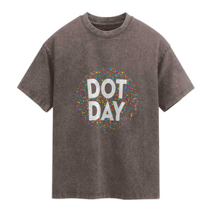 Happy Dot Day Washed Cotton T-Shirt Colorful Polka Dot Kindergarten International Dot Day