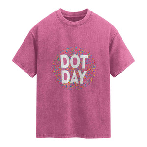 Happy Dot Day Washed Cotton T-Shirt Colorful Polka Dot Kindergarten International Dot Day