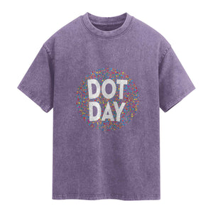 Happy Dot Day Washed Cotton T-Shirt Colorful Polka Dot Kindergarten International Dot Day