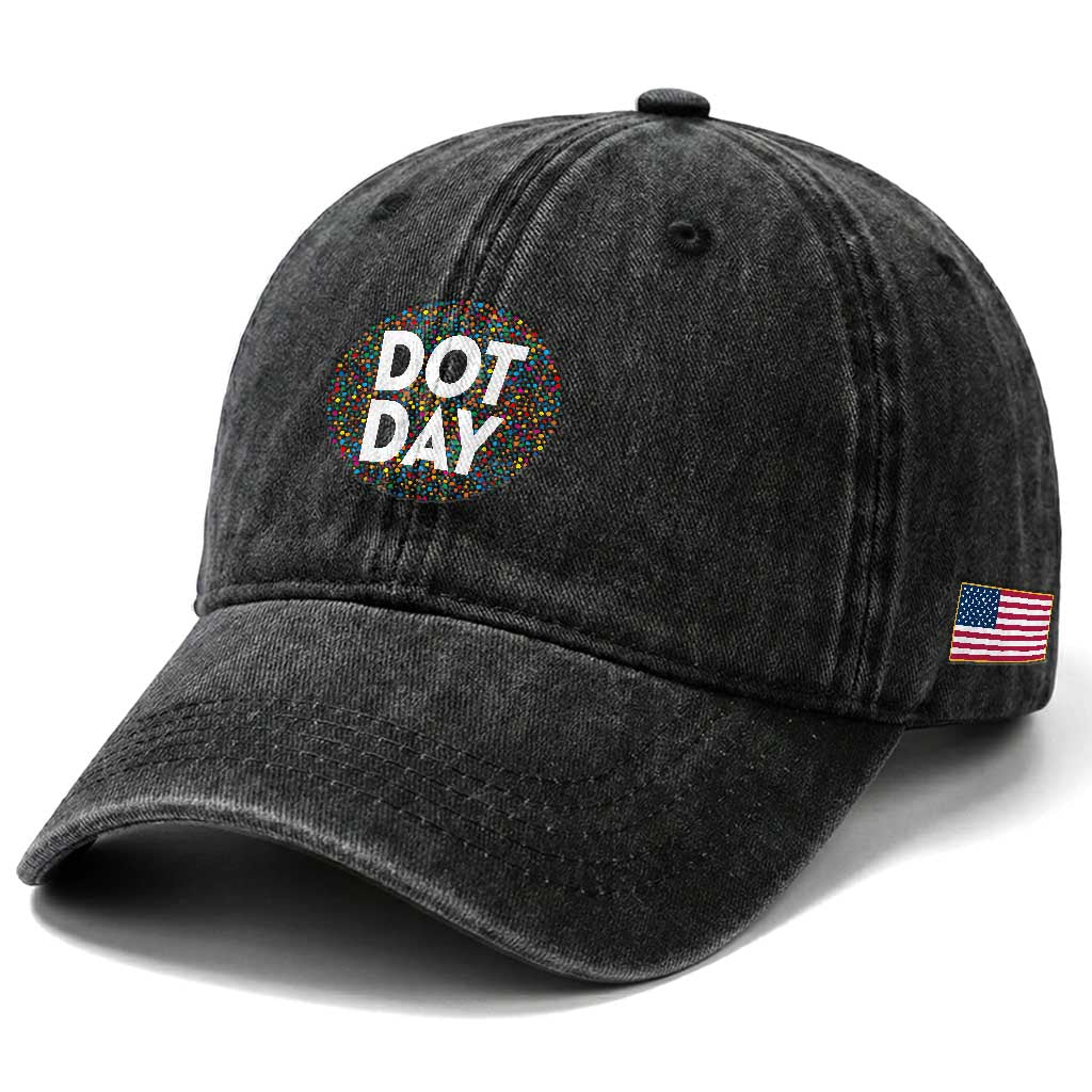 Happy Dot Day Washed Cotton Baseball Cap Colorful Polka Dot Kindergarten International Dot Day