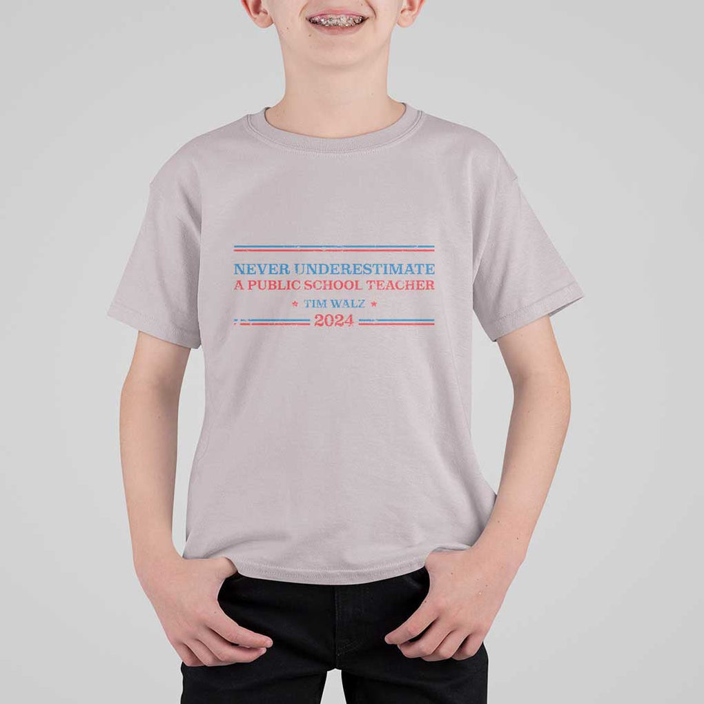 Tim Walz T Shirt For Kid Never Underestimate A Public School Teacher 2024 Star TS11 Ice Gray Print Your Wear
