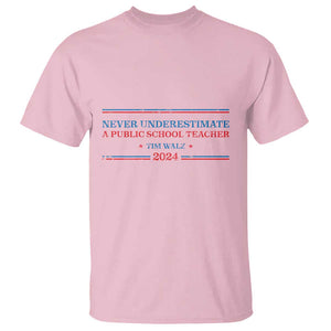 Tim Walz T Shirt Never Underestimate A Public School Teacher 2024 Star TS11 Light Pink Print Your Wear