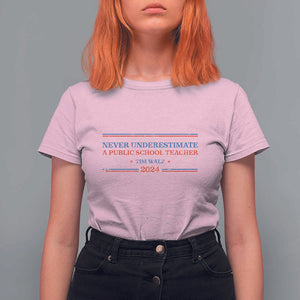 Tim Walz T Shirt For Women Never Underestimate A Public School Teacher 2024 Star TS11 Light Pink Print Your Wear