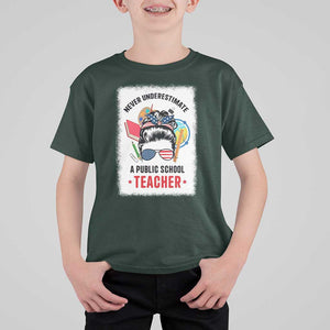 Tim Walz T Shirt For Kid Never Underestimate A Public School Teacher Messy Bun TS11 Dark Forest Green Print Your Wear