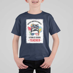 Tim Walz T Shirt For Kid Never Underestimate A Public School Teacher Messy Bun TS11 Navy Print Your Wear