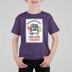 Tim Walz T Shirt For Kid Never Underestimate A Public School Teacher Messy Bun TS11 Purple Print Your Wear