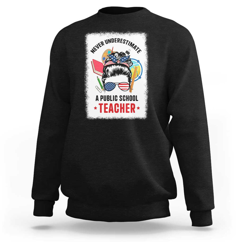 Tim Walz Sweatshirt Never Underestimate A Public School Teacher Messy Bun TS11 Black Print Your Wear