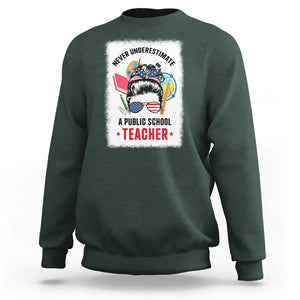 Tim Walz Sweatshirt Never Underestimate A Public School Teacher Messy Bun TS11 Dark Forest Green Print Your Wear