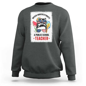 Tim Walz Sweatshirt Never Underestimate A Public School Teacher Messy Bun TS11 Dark Heather Print Your Wear