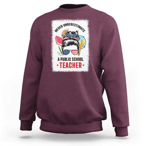 Tim Walz Sweatshirt Never Underestimate A Public School Teacher Messy Bun TS11 Maroon Print Your Wear