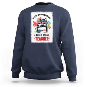 Tim Walz Sweatshirt Never Underestimate A Public School Teacher Messy Bun TS11 Navy Print Your Wear