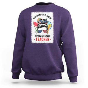 Tim Walz Sweatshirt Never Underestimate A Public School Teacher Messy Bun TS11 Purple Print Your Wear