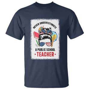 Tim Walz T Shirt Never Underestimate A Public School Teacher Messy Bun TS11 Navy Print Your Wear