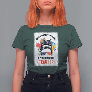 Tim Walz T Shirt For Women Never Underestimate A Public School Teacher Messy Bun TS11 Dark Forest Green Print Your Wear