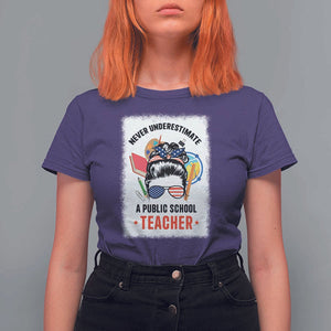 Tim Walz T Shirt For Women Never Underestimate A Public School Teacher Messy Bun TS11 Purple Print Your Wear