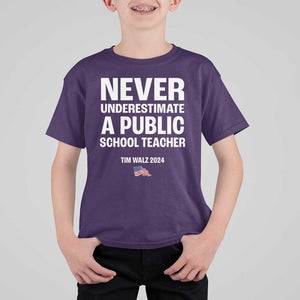 Tim Walz 2024 T Shirt For Kid Never Underestimate A Public School Teacher American Flag TS11 Purple Print Your Wear