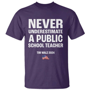 Tim Walz 2024 T Shirt Never Underestimate A Public School Teacher American Flag TS11 Purple Print Your Wear