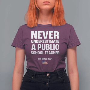 Tim Walz 2024 T Shirt For Women Never Underestimate A Public School Teacher American Flag TS11 Maroon Print Your Wear