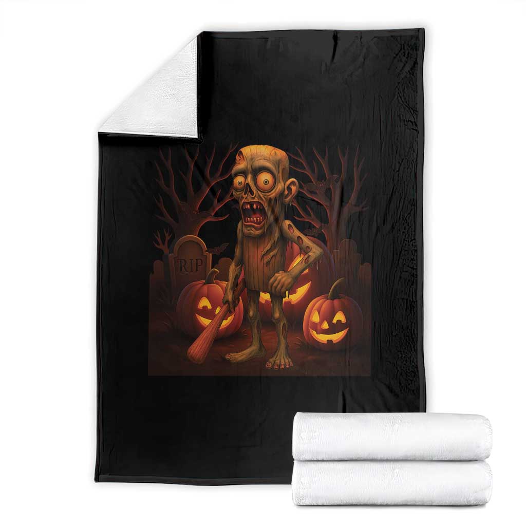 Funny Halloween Zombie Tung Tung Sahur Throw Blanket Italian Brainrot Meme TS11 Black Print Your Wear