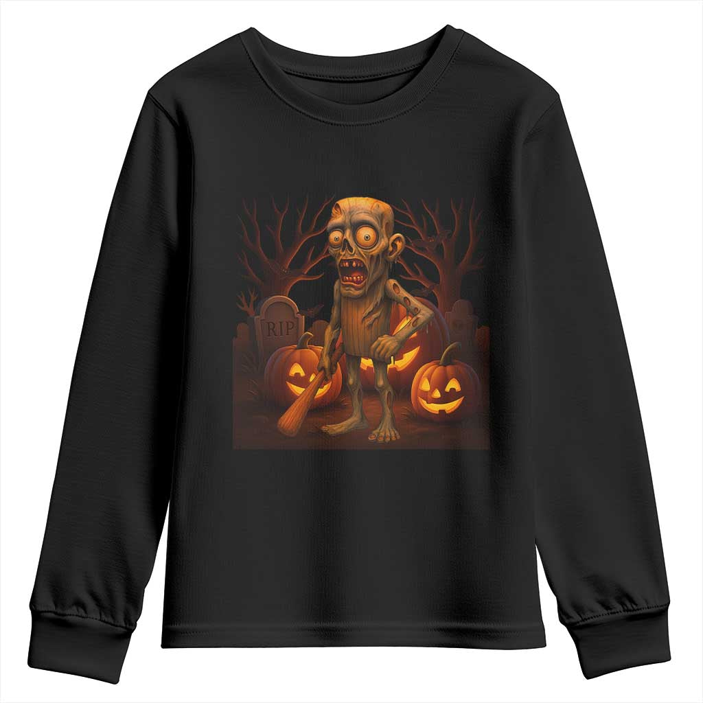 Funny Halloween Zombie Tung Tung Sahur Youth Sweatshirt Italian Brainrot Meme TS11 Black Print Your Wear