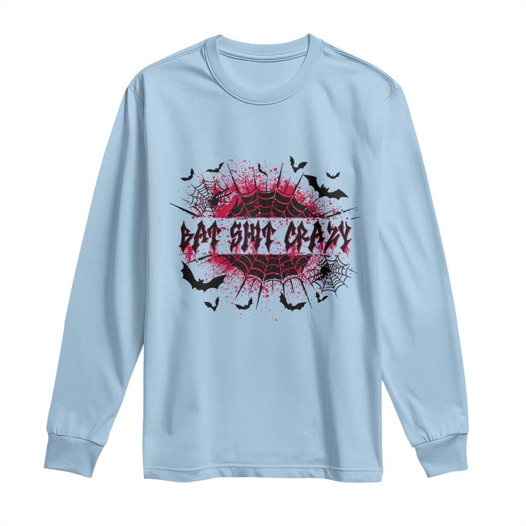 Funny Halloween Bat Shit Crazy Long Sleeve Shirt Horror Spider Web TS11 Light Blue Print Your Wear