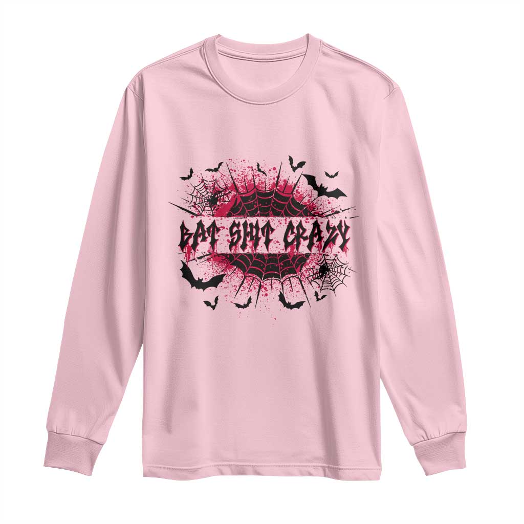 Funny Halloween Bat Shit Crazy Long Sleeve Shirt Horror Spider Web TS11 Light Pink Print Your Wear