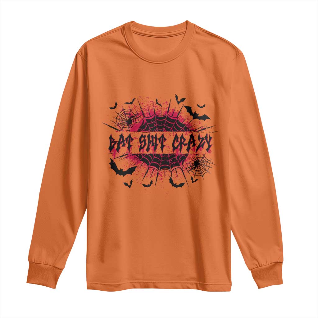 Funny Halloween Bat Shit Crazy Long Sleeve Shirt Horror Spider Web TS11 Orange Print Your Wear