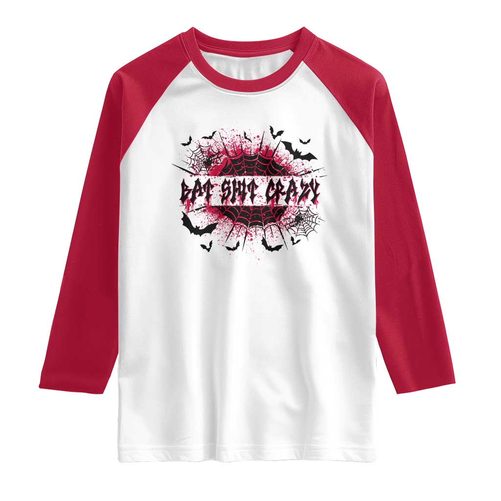 Funny Halloween Bat Shit Crazy Raglan Shirt Horror Spider Web TS11 White Red Print Your Wear