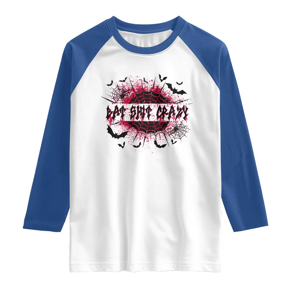 Funny Halloween Bat Shit Crazy Raglan Shirt Horror Spider Web TS11 White Royal Print Your Wear
