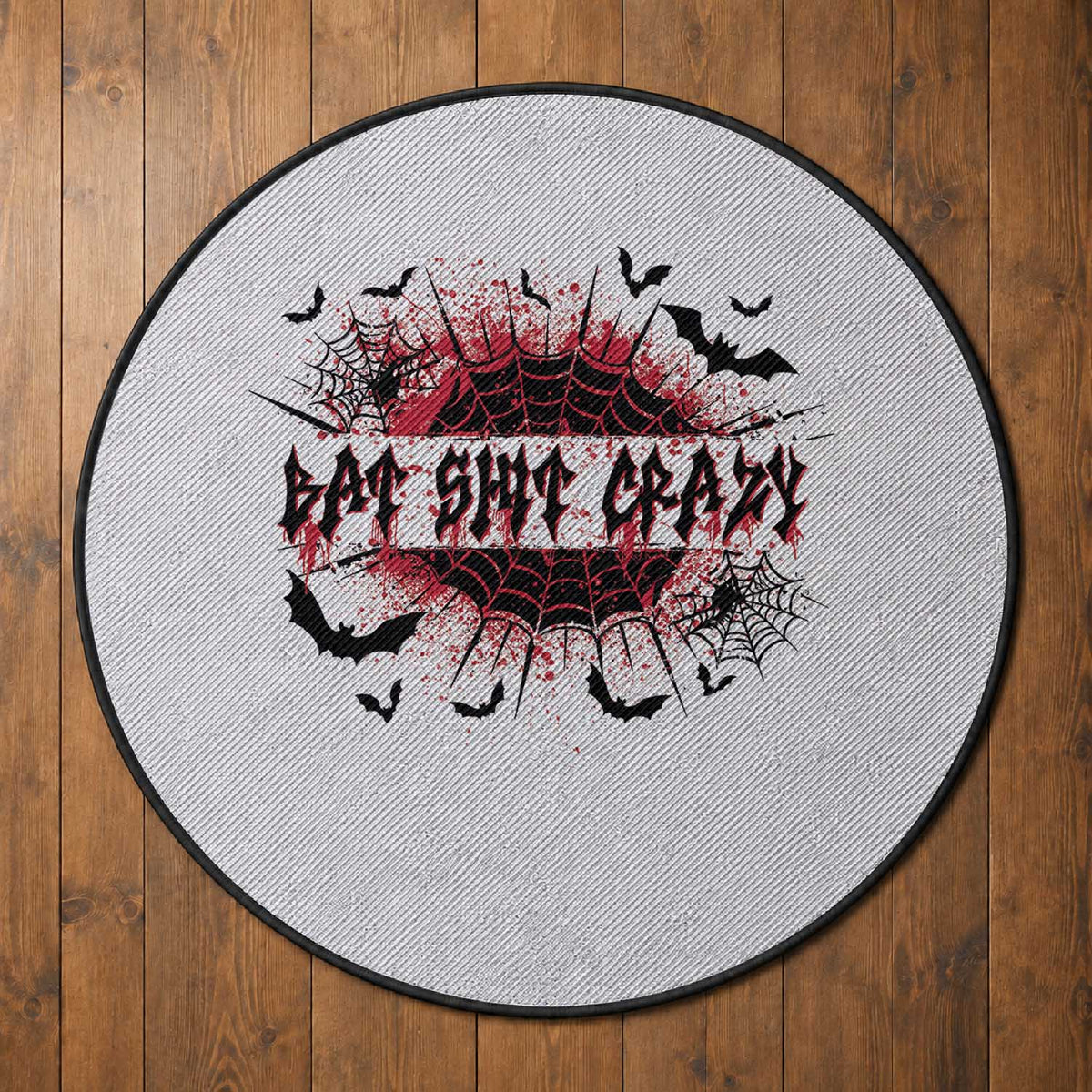 Funny Halloween Bat Shit Crazy Round Rug Horror Spider Web
