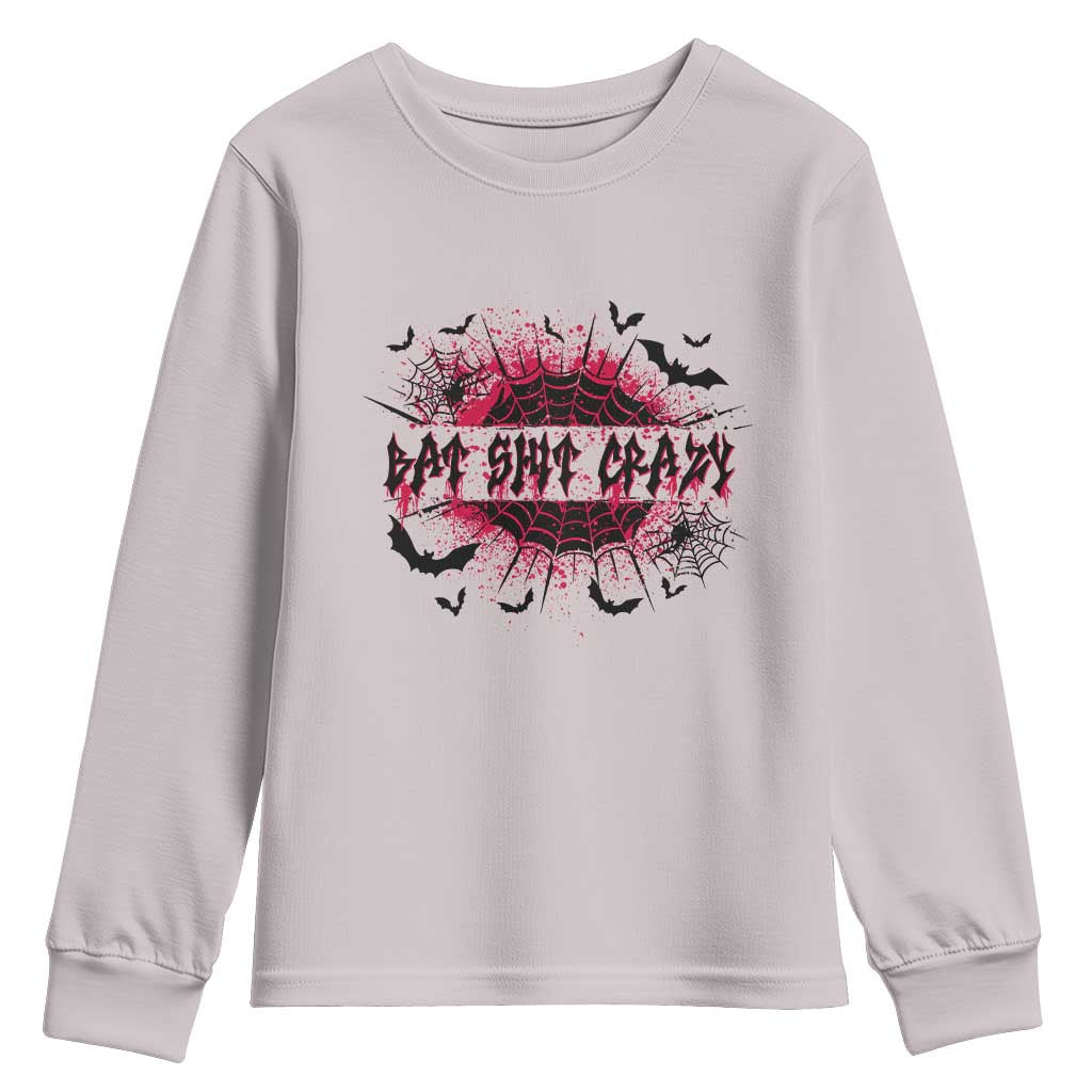 Funny Halloween Bat Shit Crazy Youth Sweatshirt Horror Spider Web TS11 Ice Gray Print Your Wear