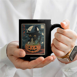 Funny Spooky Black Cat Eating Ramen Kawaii Japanese Halloween Coffee Mug TS11 Print Your Wear