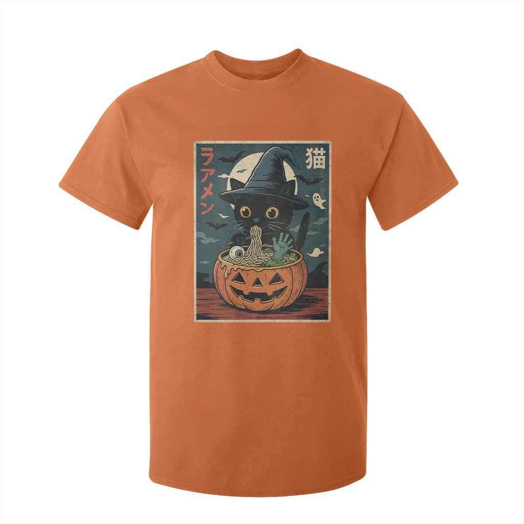 Funny Spooky Black Cat Eating Ramen Kawaii Japanese Halloween T Shirt For Kid TS11 Orange Print Your Wear