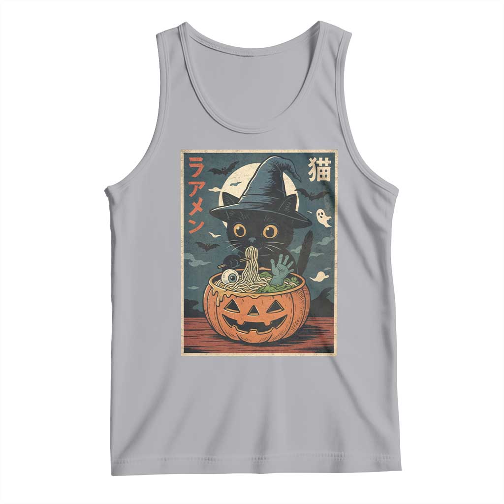 Funny Spooky Black Cat Eating Ramen Kawaii Japanese Halloween Tank Top TS11 Athletic Heather Print Your Wear