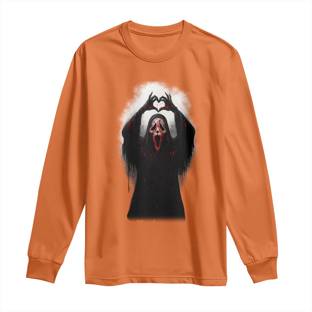 Funny Scary Face Ghost Hand Heart Sign Halloween Long Sleeve Shirt TS11 Orange Print Your Wear